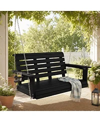 Mega Casa 4ft All-Weather Hips Outdoor Porch Swing, Heavy-Duty Hanging Patio Bench with Foldable Cup Holders and Stainless Steel Hardware.