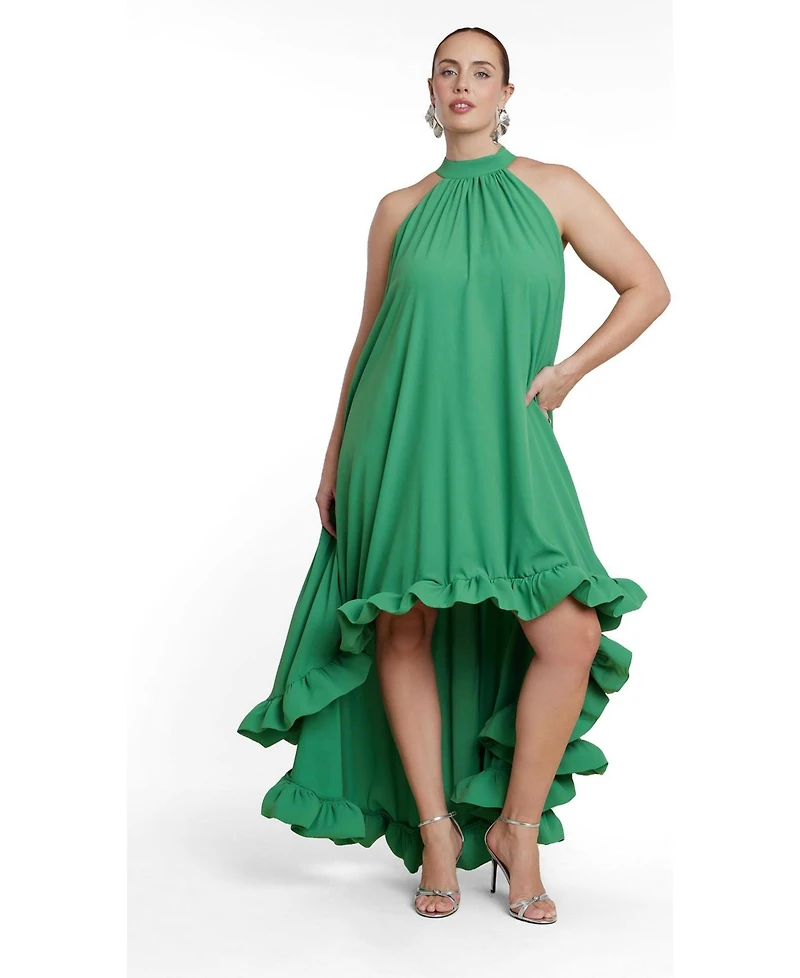 Eloquii Women's Plus High Low Dramatic Ruffle Detail Dress