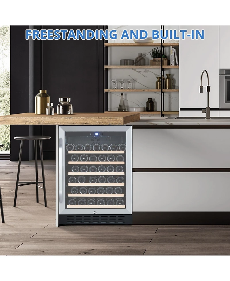 homfan 46 Bottle Compressor Wine Cooler, Digital Touch Control Wine Refrigerator with Double Tempered Glass, Quiet Free standing