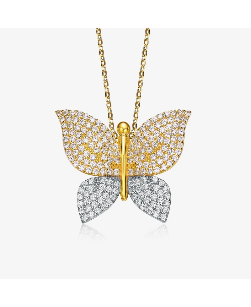 Chic Two Tone Plated with Cubic Zirconia Butterfly Pendant Necklace