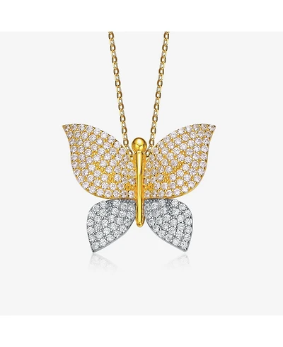Chic Two Tone Plated with Cubic Zirconia Butterfly Pendant Necklace