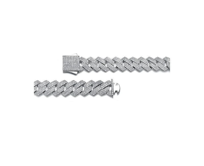 Rachel Glauber Dazzling Men's White Gold Plated Chic Cz Pave Chain Bracelet