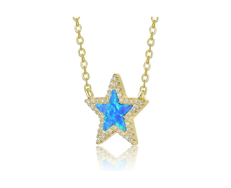 Rachel Glauber Dainty 14K Gold Plated Sparkling Opal and Cz Halo Necklace