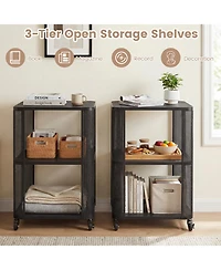 Gymax 3-Tier End Table With Wheels Rolling Side Table With Open Storage Shelves Metal Frame