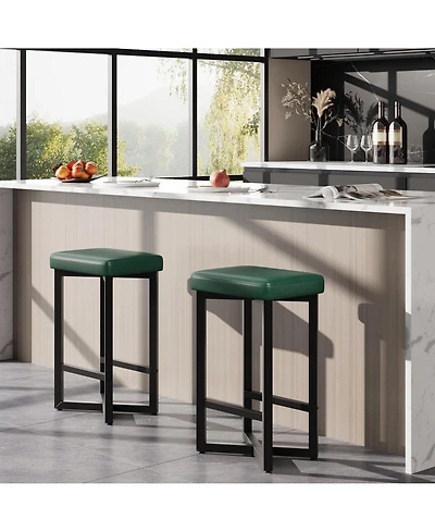 homfan Counter Height Bar Stool Set with Pu Padded Seat and Metal Frame for Kitchen Island Dining