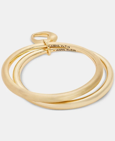 Anne Klein Puffy Heart Charm Bangle Bracelets, 2-Piece Set