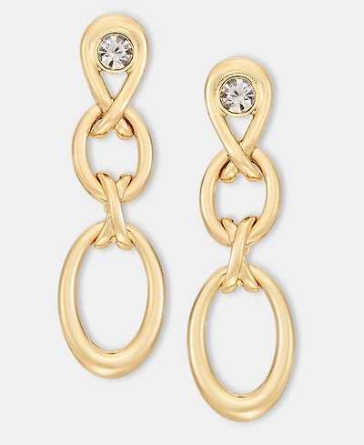 Anne Klein Crystal Oval Link Linear Drop Earrings