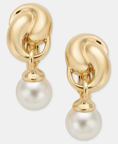 Anne Klein Imitation Pearl Twisted Clip-On Drop Earrings