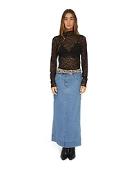 Belle & Bloom Women's Edge Line Denim Maxi Skirt with Side Buttons