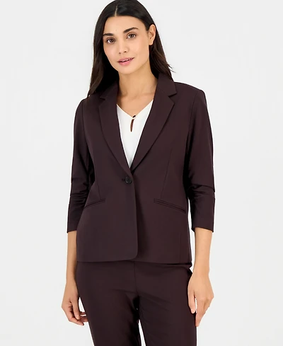 Anne Klein Essentials Women's Petite Notch Collar Scrunch-Sleeve Blazer