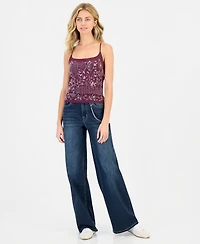 Madden Girl Juniors' Beaded Floral Scoop Neck Spaghetti-Strap Camisole