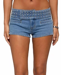 Edikted Women's Odetta Studded Low Rise Denim Shorts