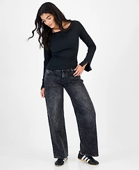 Self Esteem Juniors' Ribbed Lace Long-Sleeve T-Shirt