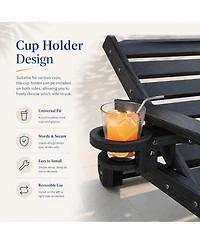 homfan 1 piece Hdpe Chaise Lounge Chair, 5-Position Adjustable Backrest, Wheels and Cup Holder, Weather-Resistant Outdoor Recliner for Poolside