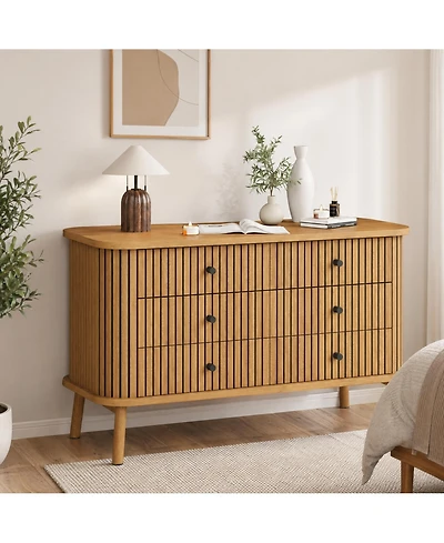 homfan Fluted Farmhouse-Modern Dresser with Metal Legs, Space-Saving Bedroom Storage Chest with Multiple Drawers, Easy Assembly
