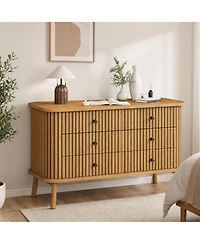 homfan Fluted Farmhouse-Modern Dresser with Metal Legs, Space-Saving Bedroom Storage Chest with Multiple Drawers, Easy Assembly
