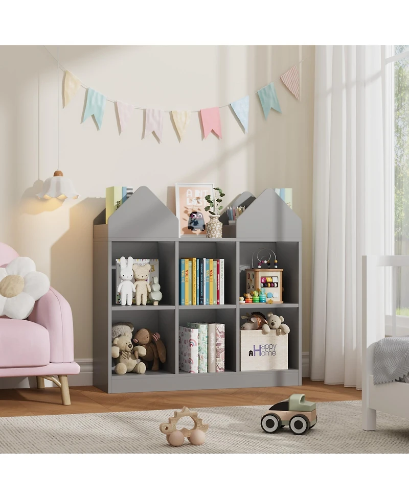 gaomon toy storage organizer with book racks and open cubbies, castle design kids bookshelf, toddler chest for playroom, nursery, daycare use