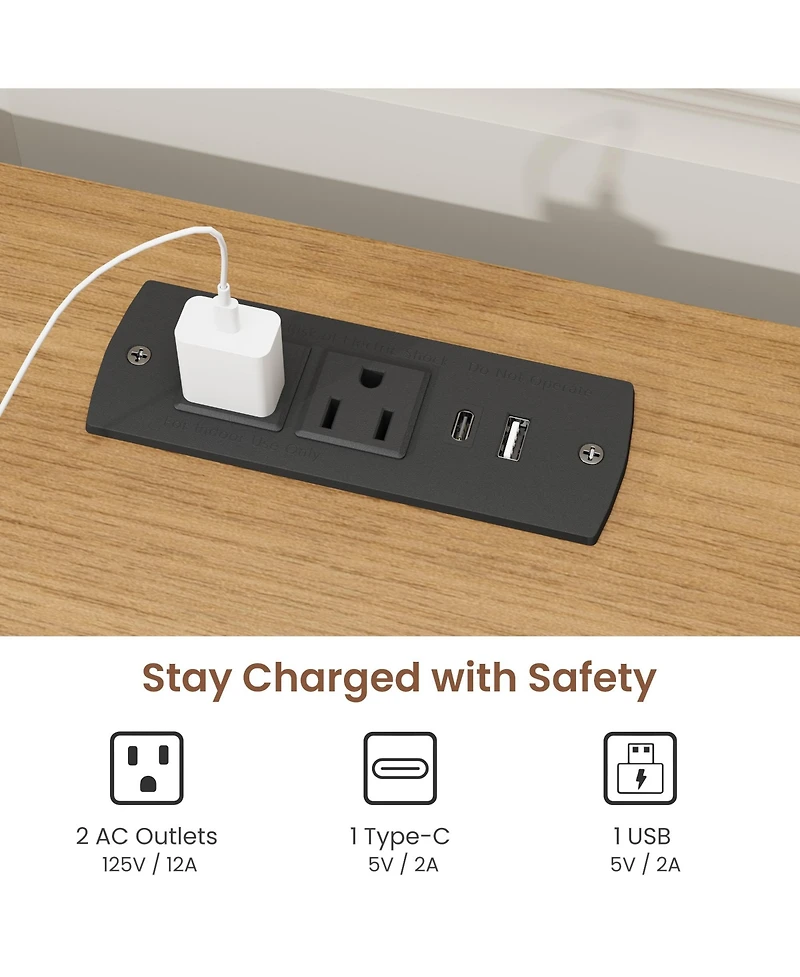 gaomon Set of 2 Farmhouse Nightstand with Charging Station 2 Drawers and Open Shelf, Usb/Type-c/Ac Outlets