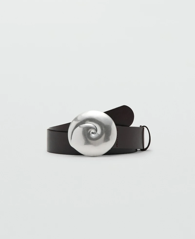Mango Women's Shell Buckle Leather Belt
