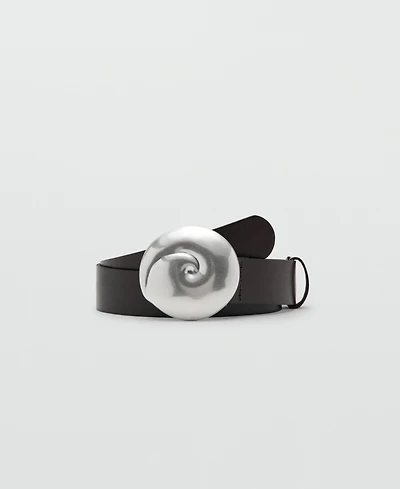 Mango Women's Shell Buckle Leather Belt