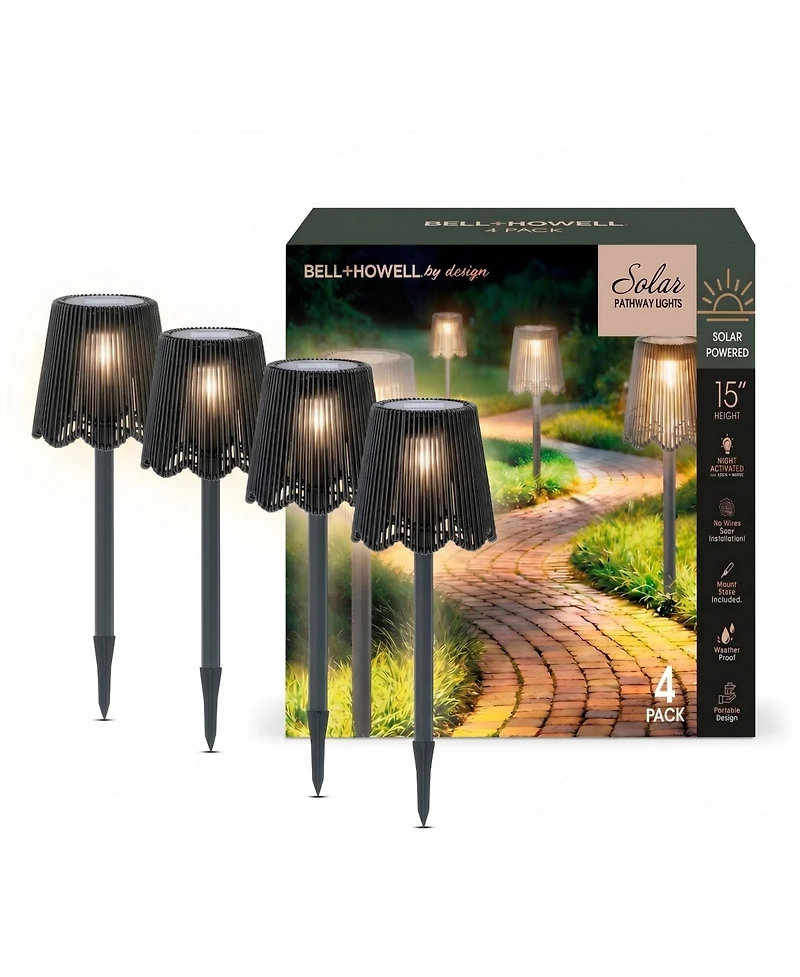 4-Piece Wicker-Style Solar Powered Led Dusk-to-Dawn Weather Resistant Walkway Path Lights
