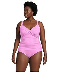 Lands' End Women's Plus Chlorine Resistant V-Neck Wrap Underwire Tankini Swimsuit Top Adjustable Straps