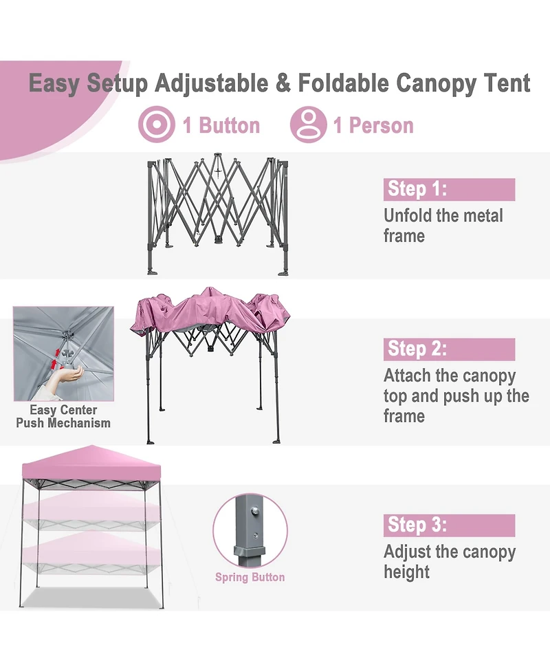 Gymax 6.6x6.6 Ft Folding Pop-up Canopy w/ 6.2-8 Height Adjustment Outdoor