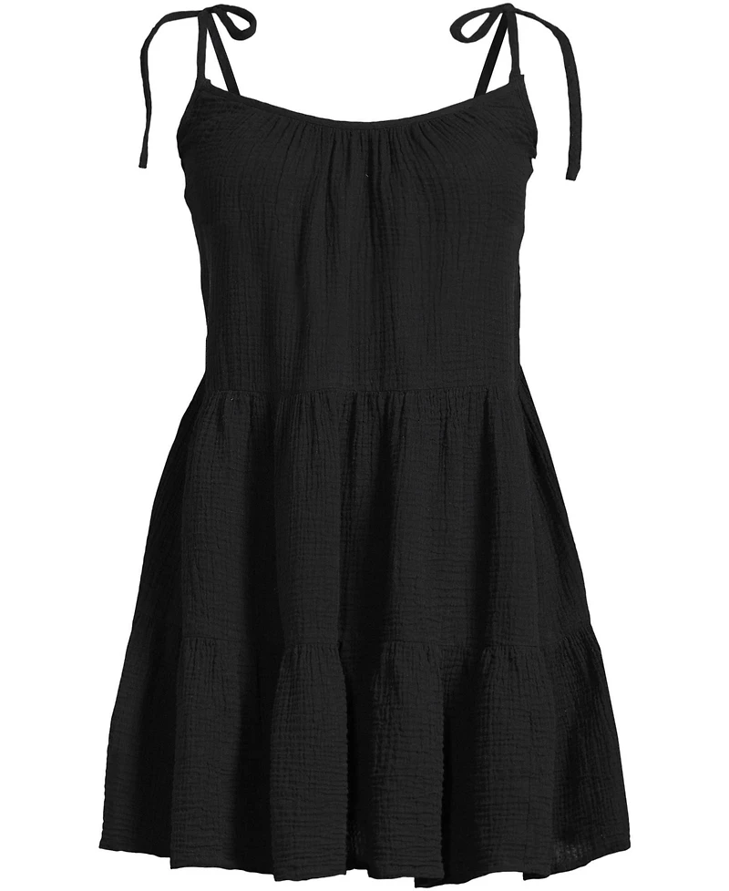 Lands' End Women's Cotton Gauze Tiered Mini Cover-up Dress