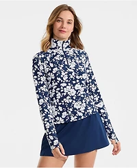Lands' End Women's Long Torso SunShade Upf 50 Quarter Zip Rash Guard