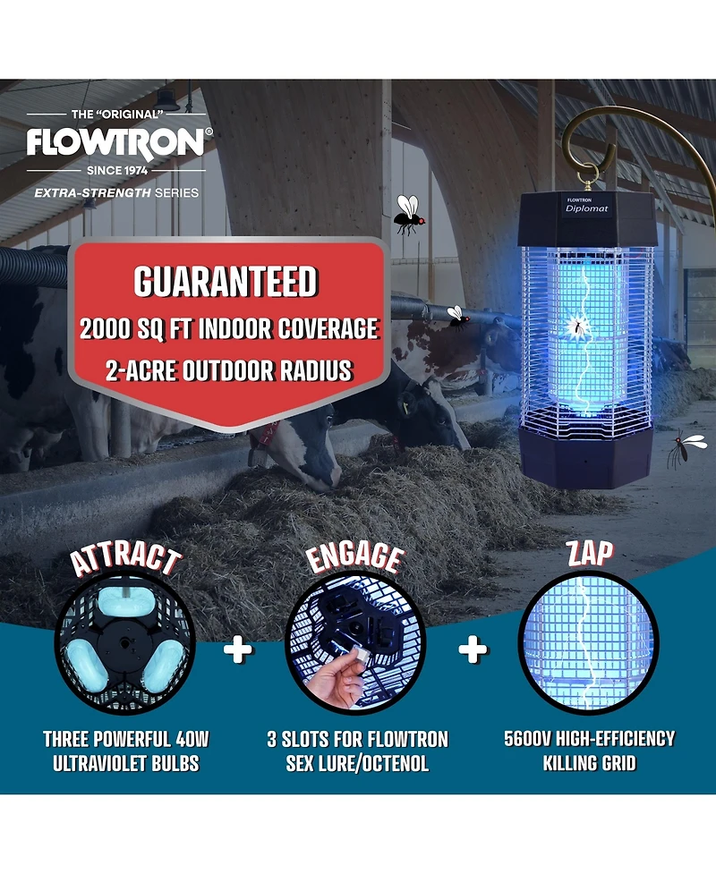 Flowtron Electric Bug Zapper 2 Acres / 2000 sq.ft,150W Indoor/Outdoor Bug Zapper w/Dual Lure Method