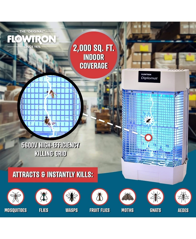 Flowtron Indoor Bug Zapper, Electric Insect Killer 120W Uv, Pheromone Lure, 2000 Sq Ft, Ul Certified