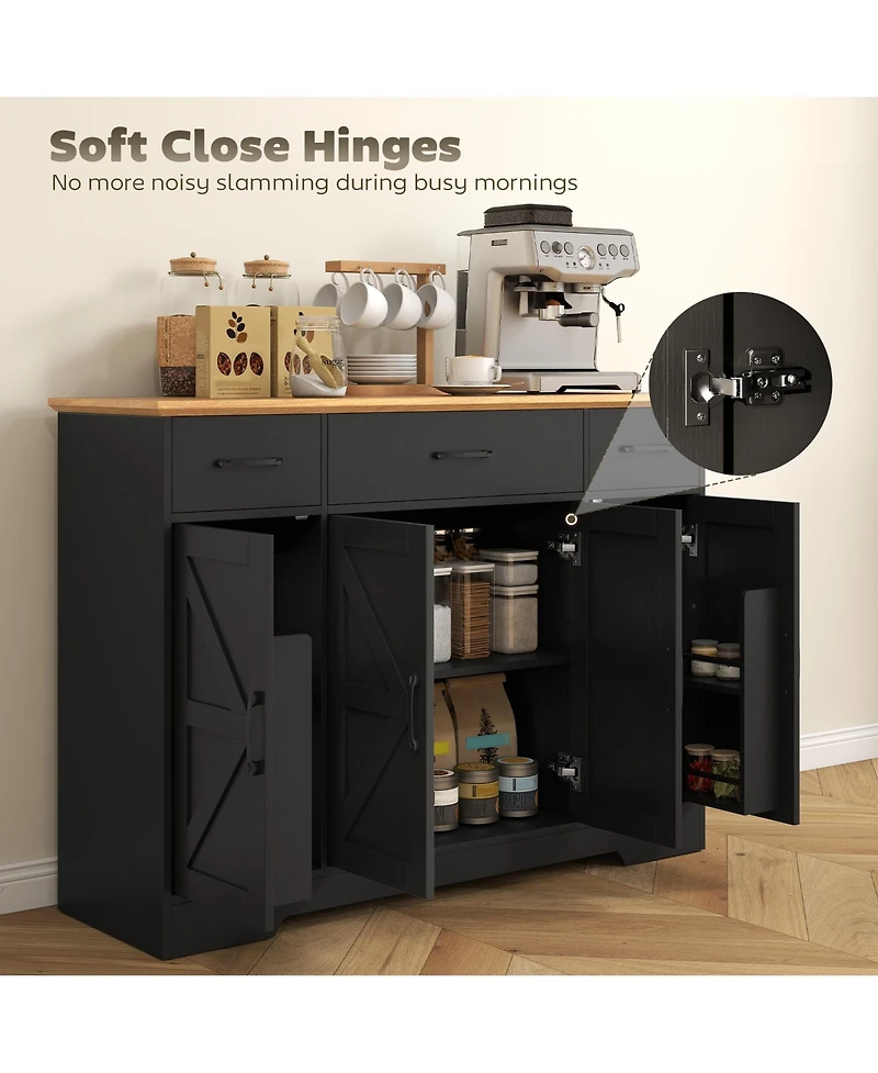 Homcom Farmhouse Sideboard with Soft-Close Hinges, Kitchen Buffet Cabinet