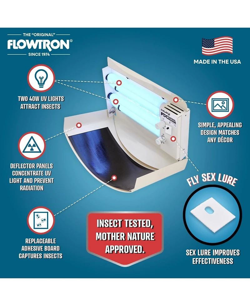 Flowtron 1200 sq.ft Indoor Sconce Fly Killer, 80W Indoor Insect Control with Dual Lure Method