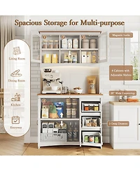 gaomon Kitchen Pantry Cabinet with Led Lights and Charging Station, 71 Inch Tall Kitchen Hutch Storage Cabinet with Countertop, 3 Drawers, 4 Doors