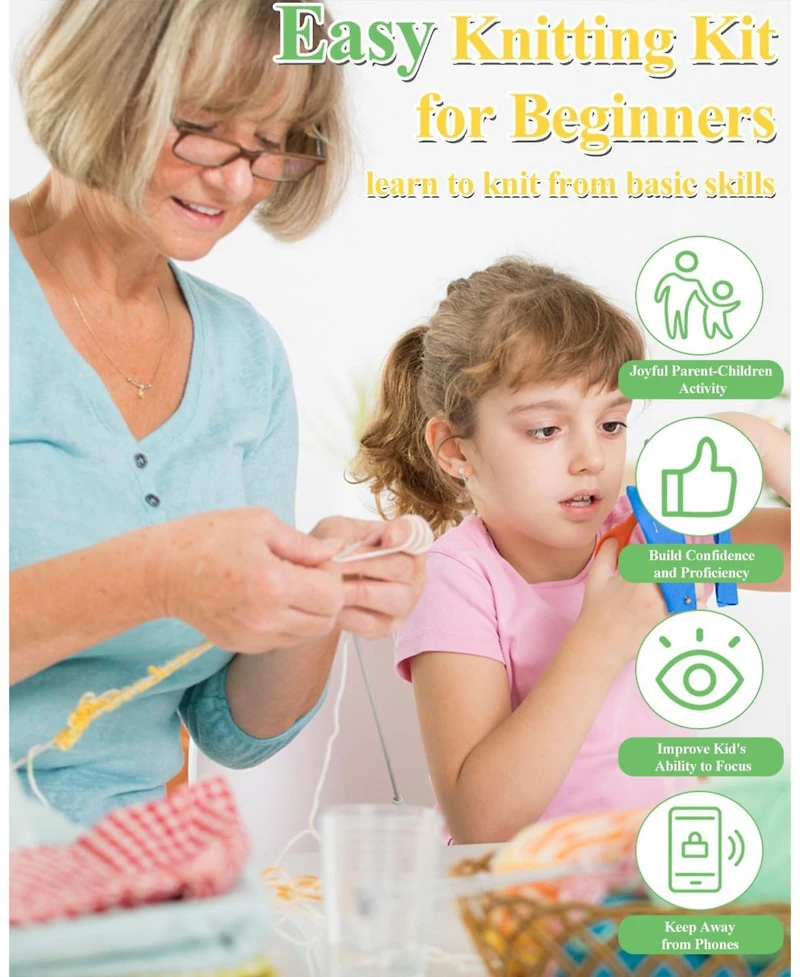 Aeelike Knitting Kit for Beginners, Complete Beginner Knitting Set with Needles and Cotton Yarn, Learn to Knit Dishcloth