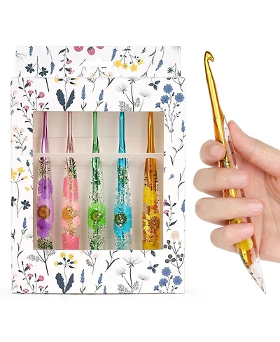 Aeelike Crochet Hooks Set, 3.0mm-6.0mm Ergonomic Crochet Hooks with Long Floral Handle, Super Shiny, Unique for Diy Crafts, Blanket, Sweaters