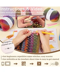 Aeelike Blanket Crochet Kit for Beginners, Gradient Blanket, Complete Starter Crochet Kit with Enough Warm Wool Yarn, Video Tutorials