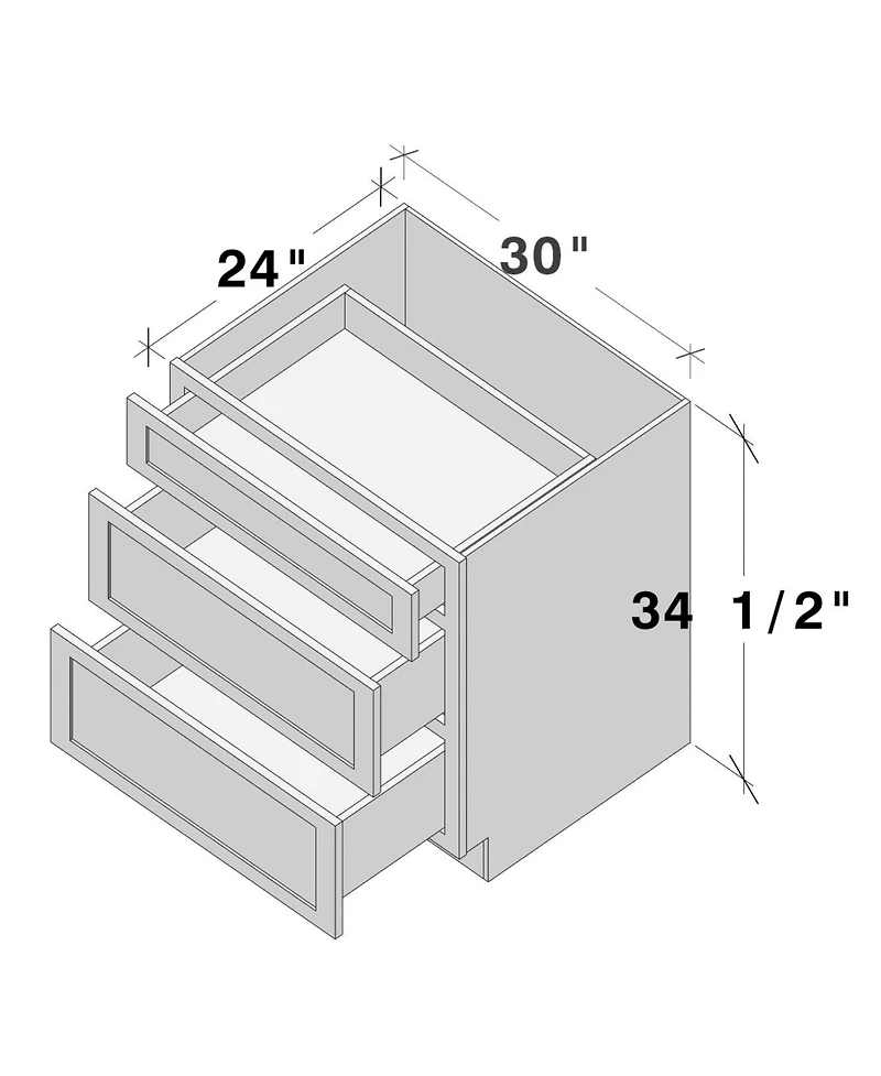 Boyel Living 30 Inch Wide 3-Drawers Base Cabinets, Ready to Assemble Kitchen Cabinet with Solid Wood Frame, Soft-Close Slides and Hinges