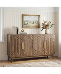 Sailvan Sideboard Buffet Cabinet, Carved 4-Door Accent Cabinet with Adjustable Shelf