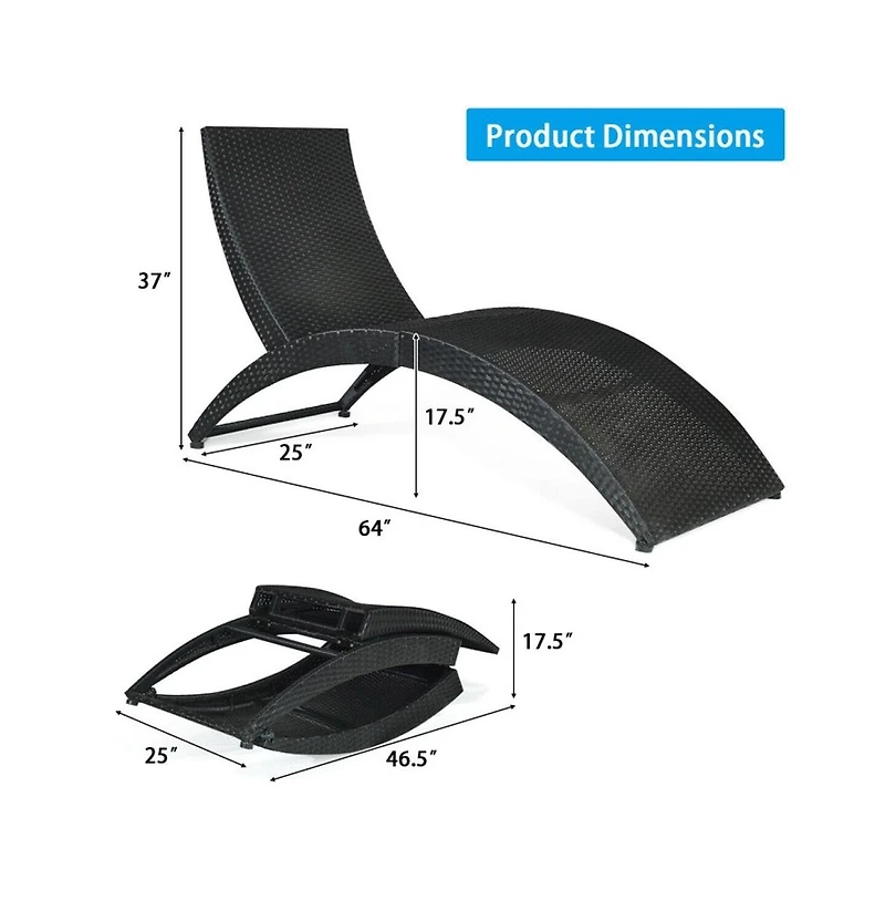 Boyel Living Folding Patio Rattan Portable Lounge Chair Chaise with Cushion