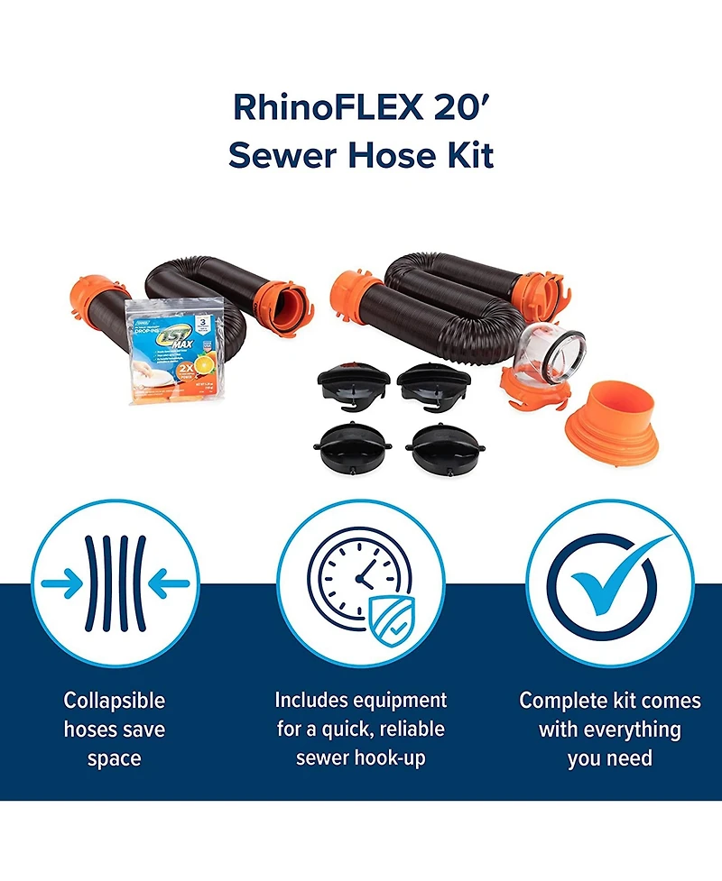 Camco RhinoFLEX 20' Sewer Hose with Sidewinder Support Rv Trailer Accessory Set