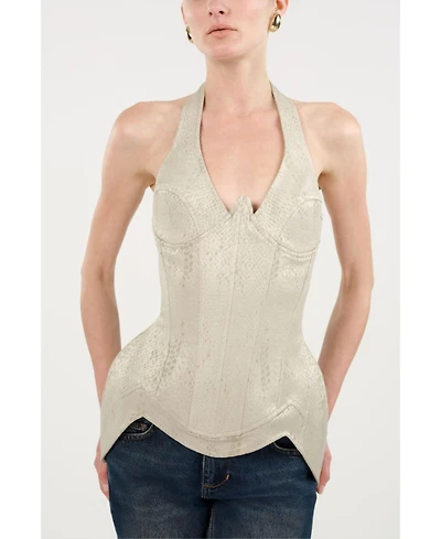 Nocturne Women's Snake Print Boned Corset Halterneck Body Top