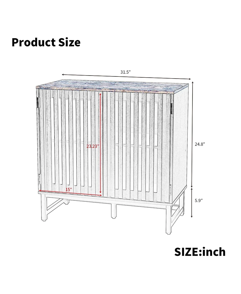 Clihome Modern Storage Cabinet with Slatted Grille Striped Door, Mdf Dresser Sideboard with Metal Legs