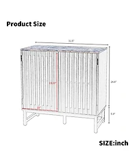 Clihome Modern Storage Cabinet with Slatted Grille Striped Door, Mdf Dresser Sideboard with Metal Legs