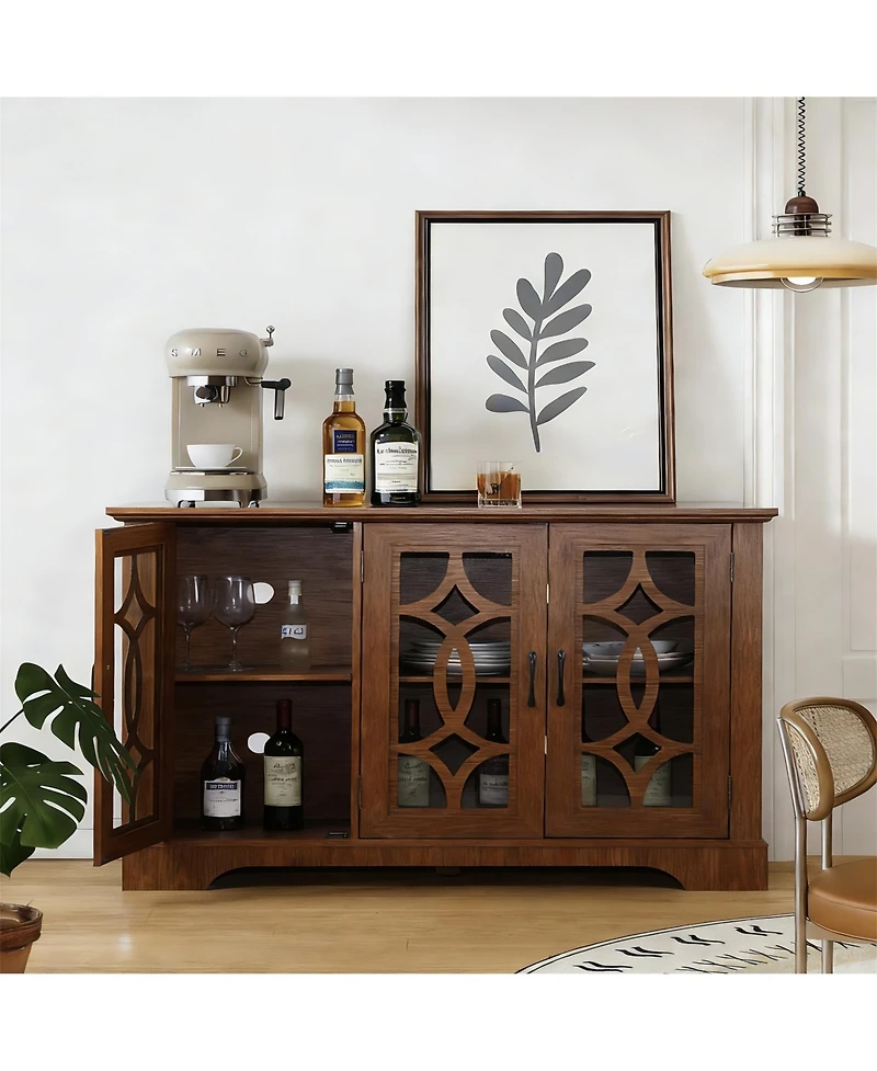 Clihome Buffet Sideboard Cabinet with 3 Tempered Glass Doors, Adjustable Shelves Mdf Storage