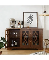 Clihome Buffet Sideboard Cabinet with 3 Tempered Glass Doors, Adjustable Shelves Mdf Storage