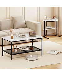 Sugift 2-Tier Coffee Table and Side End Table Set with Faux Marble Tops and Storage Shelves