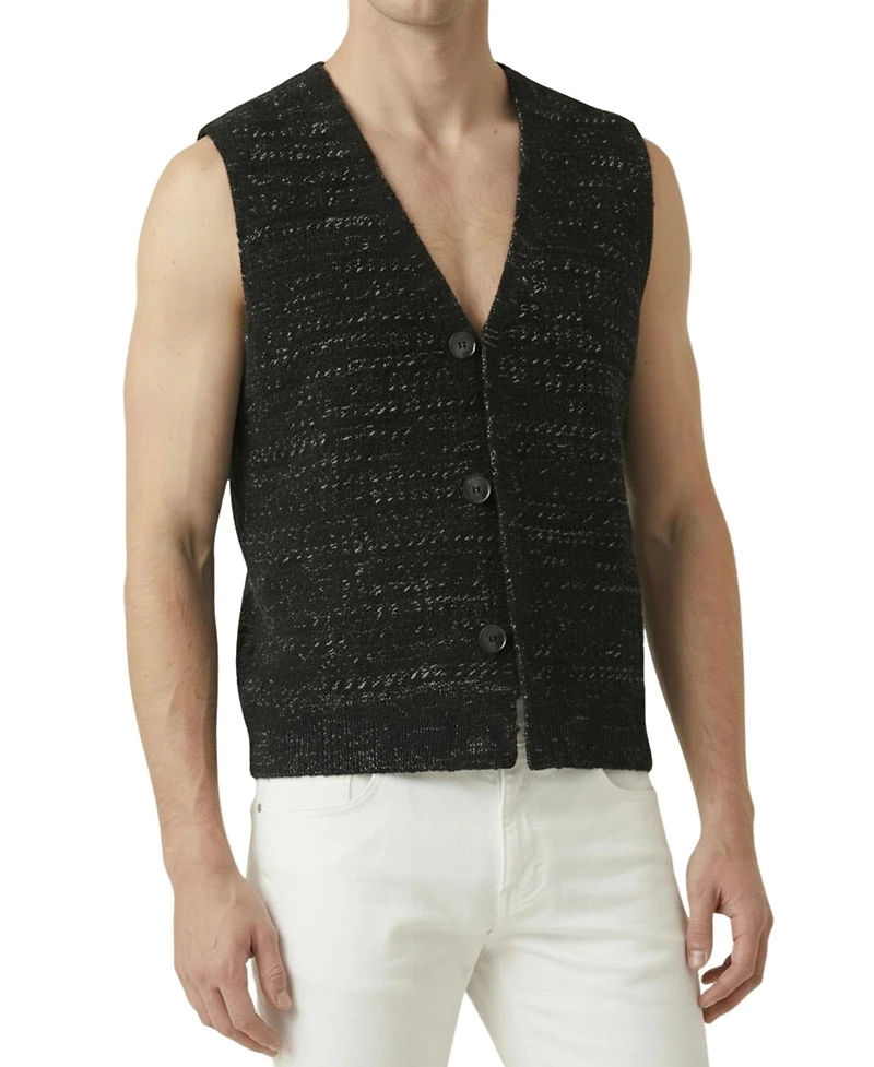 Modenaire Men's Textured V-Neck Button-Front Knit Vest
