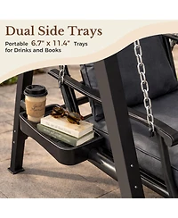 Pamapic 1 Person Porch Swing With Heavy-duty Metal Frame, Dual Side Trays And Adjustable Chains
