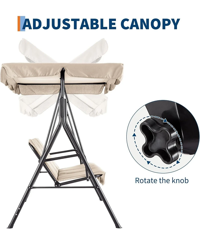 gaomon 3-Seat Outdoor Swing Chair -Weather-Resistant, Adjustable Canopy, Thick Cushions, 500 lbs Capacity for Patio or Porch
